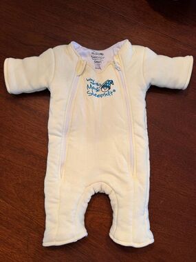 Magicsuit Baby One-Piece Footie in Soft Cream with Blue Logo
